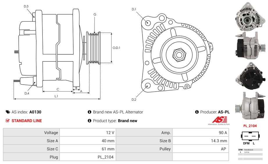 Nowy Alternator VW PASSAT B3/B4 (3A2, 35I) 1.9 TDI VW VENTO (1H2) 1.9 TDI - obrazek 6